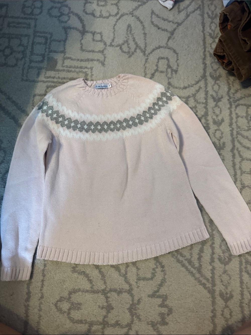Mi Lucero girls Pink Fair Isle Crewneck Sweater
